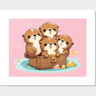 Kawaii Otters in a box Posters and Art